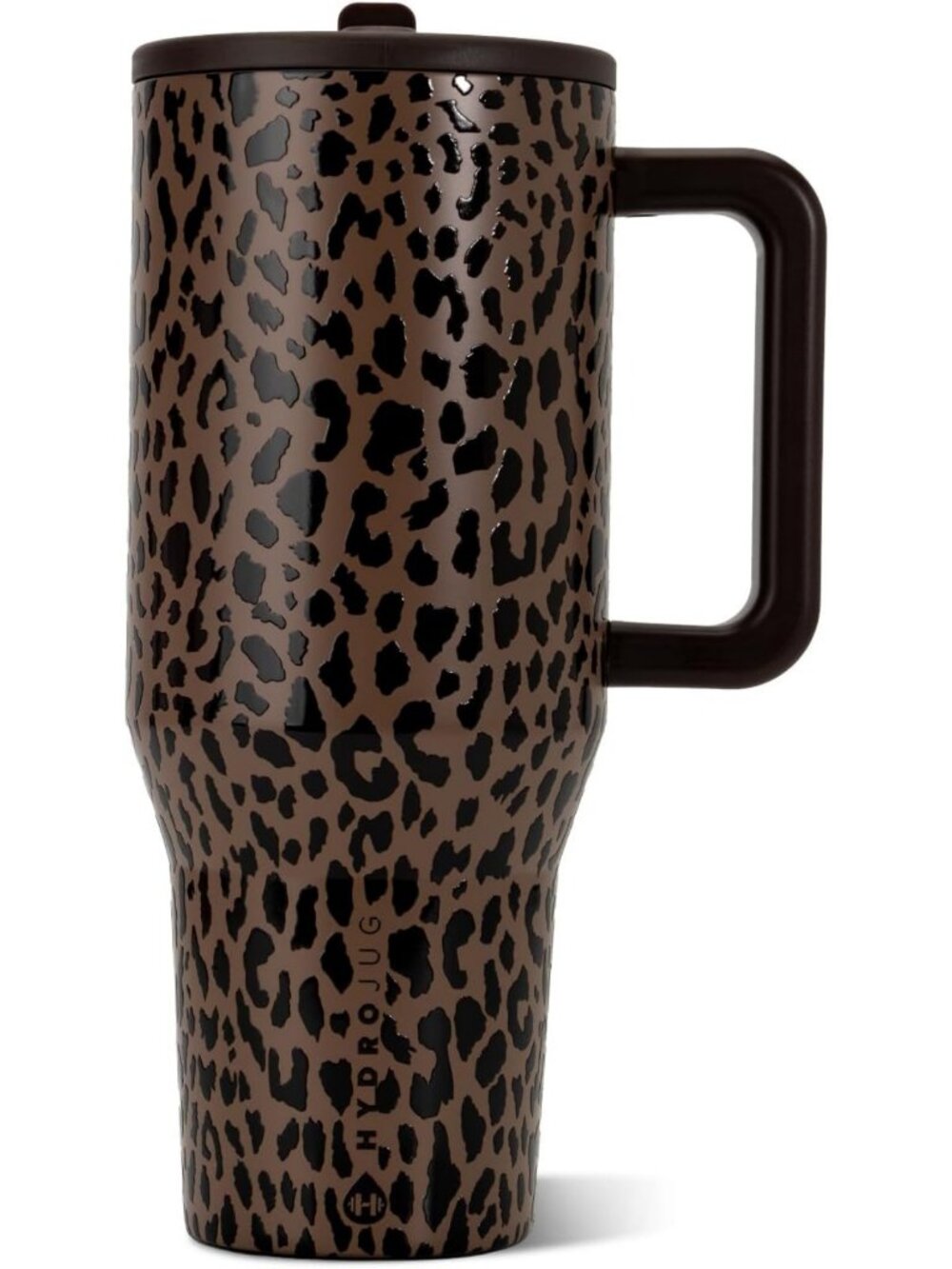Insulated 40oz Tumbler with Handle & Straw - Stylish Brown Leopard Design